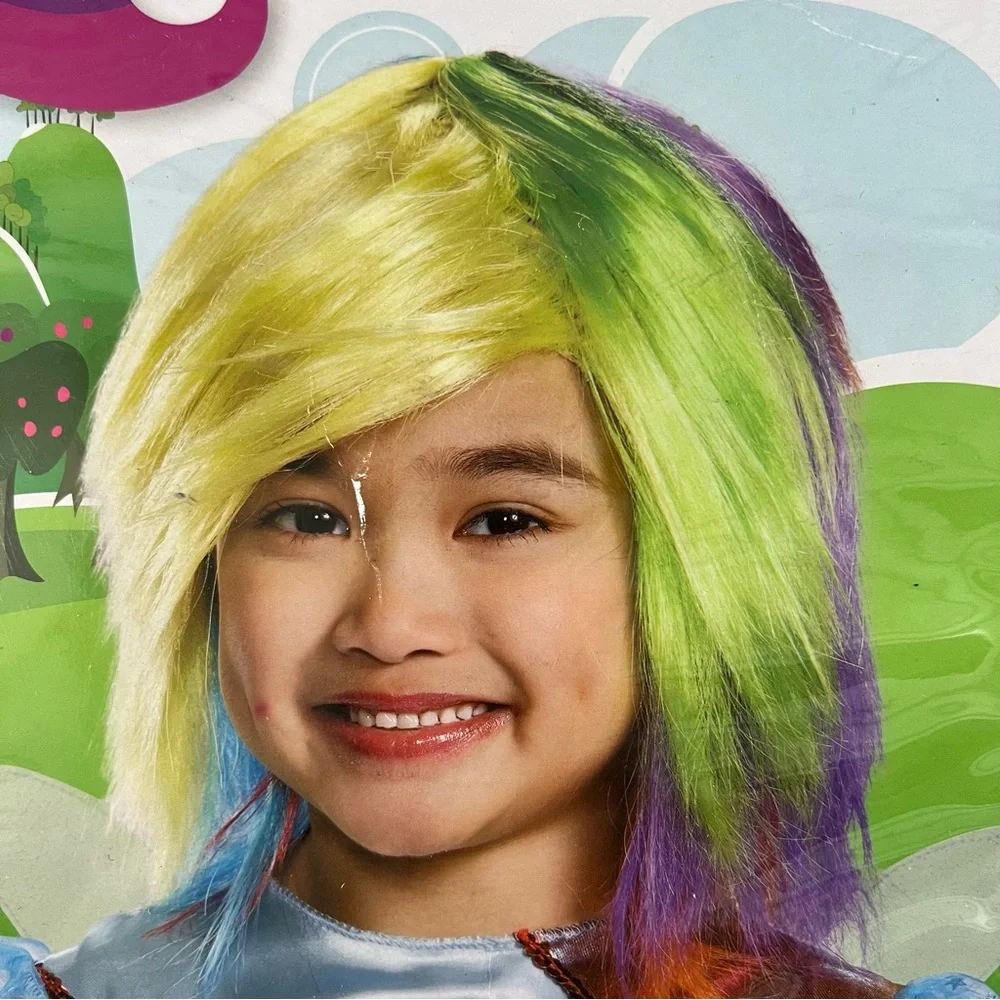 My Little Pony Rainbow Dash Colorful Kids Rainbow Costume Wig Halloween NEW